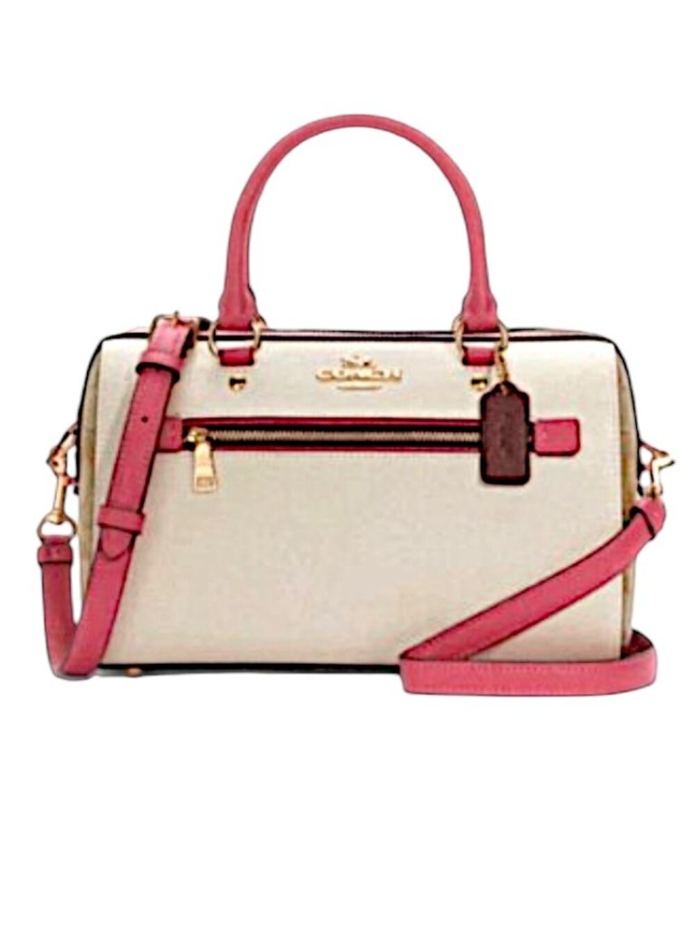 Coach Rowan Cream Leather Satchel with Pink Trim & Accents No Callouts ❤️